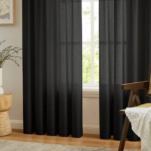 Vista 7 de Anpark Cortinas semitraslúcidas de lino con bolsillo para barra de cortina incluidas, cortinas semitransparentes, privacidad y serenidad