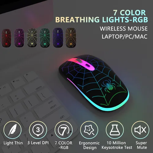 Vista 2 de Ratón inalámbrico FUWANG, ratón Bluetooth LED recargable, ratón óptico USB portátil de 2.4G con Bluetooth de dos modos, ratones de computadora