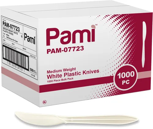 Vista 8 de PAMI Tenedores de plástico desechables de peso medio, 1000 unidades, color blanco