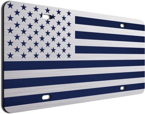 Vista 66 de JASS GRAPHIX Placa de matrícula personalizada con la bandera estadounidense de línea amarilla, homenaje personalizado a despachadores y operadores