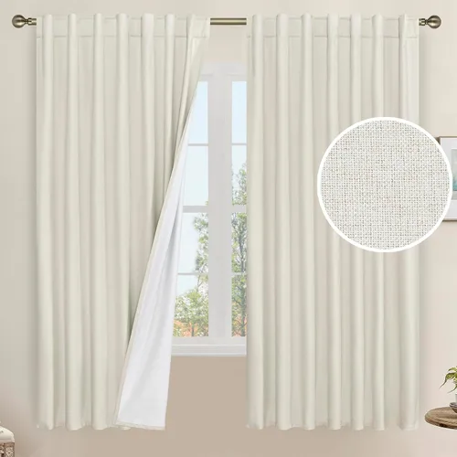 Vista 163 de LAMIT Cortinas opacas cortas de lino de 30 pulgadas para ventanas de cocina sobre el fregadero, cortinas de café texturizadas de lino marfil