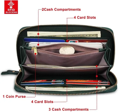 Vista 2 de FT FUNTOR Cartera de pulsera para mujer, cartera de piel sintética vegana con cremallera alrededor del teléfono, tarjetero organizador
