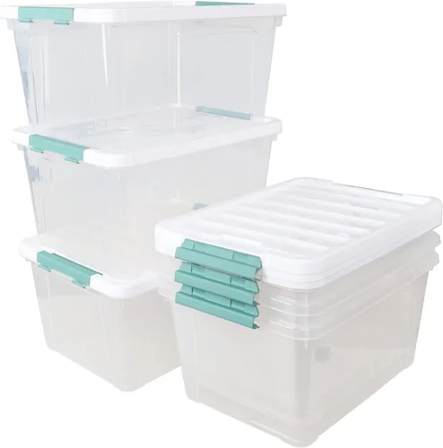 Vista 9 de Paquete de 6 cajas de almacenamiento de plástico transparente de 20 L, contenedores de almacenamiento con tapas