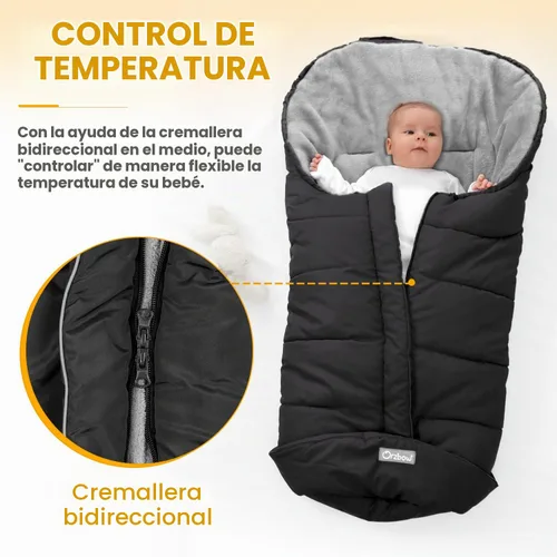 Vista 3 de Orzbow - Saco de dormir cálido universal para cochecito, saco para clima frío, piecera impermeable para niños pequeños (negro, grande) Ultra-Plush
