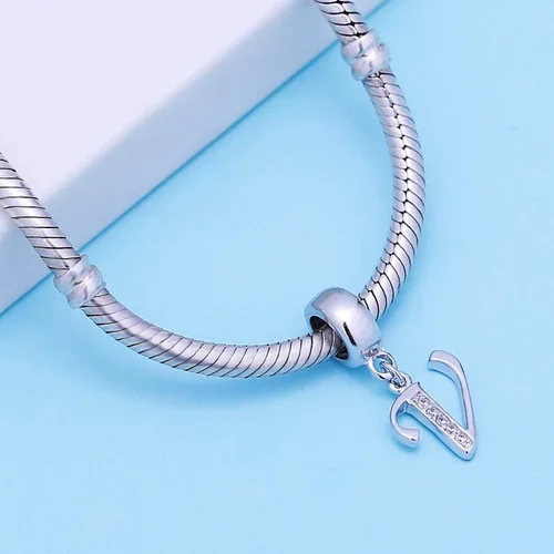Vista 2 de SoulBeads - Colgantes de plata fina 0,925 de letra inicial, alfabeto A-Z. Dije con cristales compatibles con brazaletes europeos