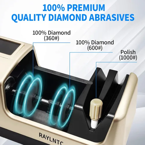 Vista 3 de Afilador de cuchillos eléctrico profesional 5 en 1 con pantalla LCD, sacapuntas de tijera con abrasivos de 3 velocidades y 100% diamante, guías