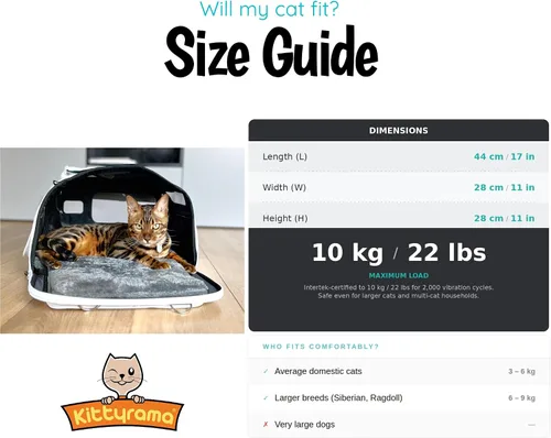 Vista 5 de Kittyrama Transportador para gatos aprobado por aerolíneas de lados suaves con escondite expandible Cremalleras autobloqueantes SBS a prueba