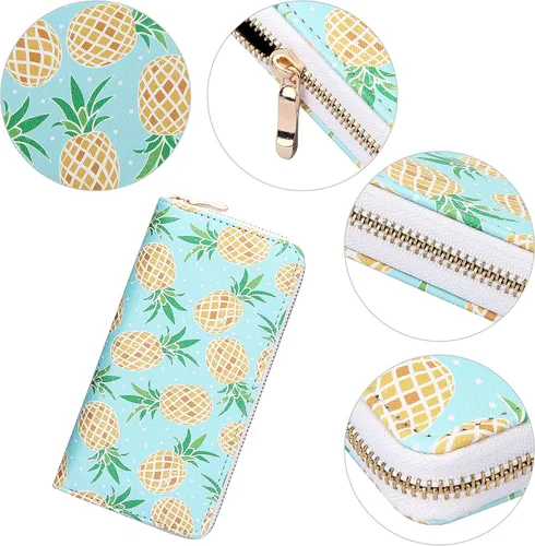 Vista 6 de KUKOO Cartera estampada con cremallera alrededor del teléfono y tarjetero organizador, Verde -4, Cartera con tarjetero