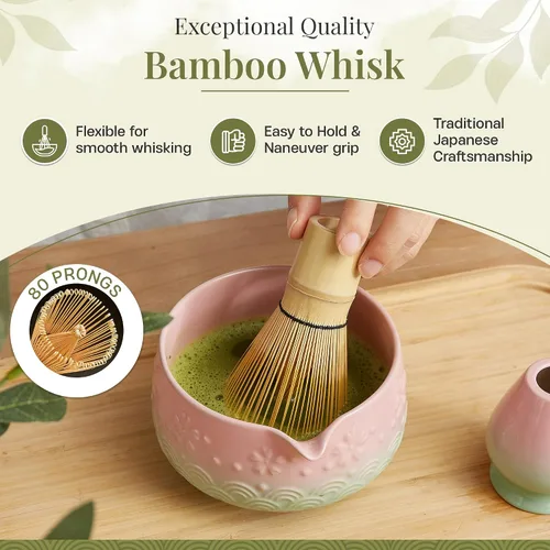 Vista 3 de Juego de 9 batidores de matcha, juego de té Matcha con cuenco de cerámica matcha, batidor de bambú (Chasen), cuchara, tamizador, kit de matcha