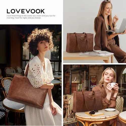 Vista 7 de LOVEVOOK Bolsa para Laptop para Mujeres, Bolsa de Mano para Laptop de 15.6 Pulgadas para Mujeres, Bolsas de Mano de Trabajo de Cuero Vintage