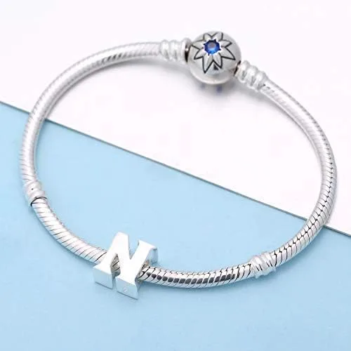 Vista 6 de Dijes del alfabeto para pulseras Pandora de plata de ley 925, letra inicial A-Z, cuentas del alfabeto para mujeres y niñas