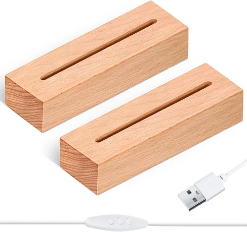 Vista 8 de Riakrum Base de luz rectangular de madera de 5.9 pulgadas, base de pantalla LED de madera, pedestal regulable con cable USB para acrílico, cristal