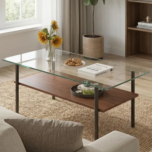 Vista 10 de IANIYA Mesa auxiliar rectangular de vidrio templado, patas de tubo de metal, mesa auxiliar para sala de estar (todo negro)