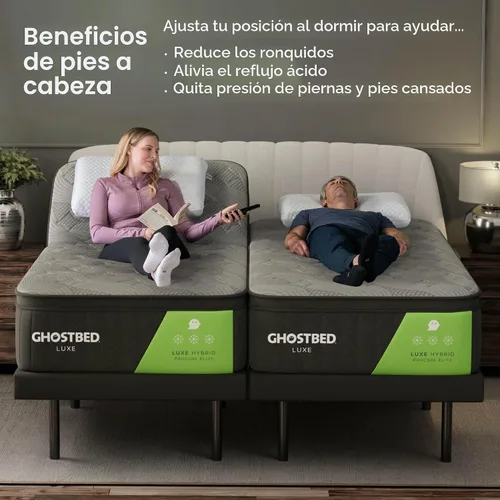 Vista 2 de GhostBed Colchón de espuma viscoelástica ajustable Split King de 11 pulgadas, base de cama eléctrica ajustable con gravedad cero, ajustes de masaje
