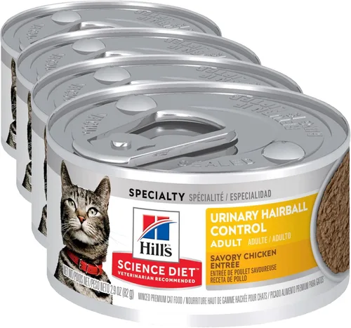 Vista 18 de Hill's Science Diet Urinary Hairball Control - Alimento húmedo para gatos adultos de 1 a 6 años, estofado de pollo y verduras, latas de 2.9 onzas