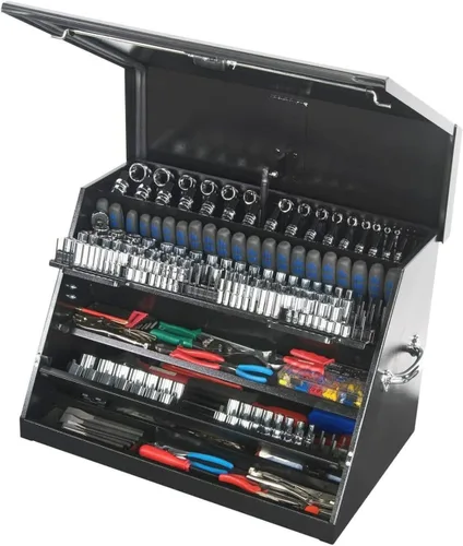 Vista 5 de Montezuma LA400B - Caja de herramientas TRIANGULAR portátil de 30 pulgadas - Diseño de varios niveles - Construcción de calibre 16 - Cofre