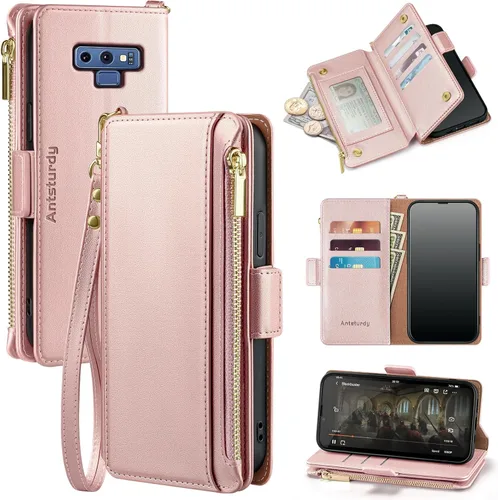Vista 13 de Antsturdy Funda compatible con Samsung Galaxy Note 9 con tarjetero para mujeres y hombres, funda de teléfono con bloqueo RFID, de piel sintética