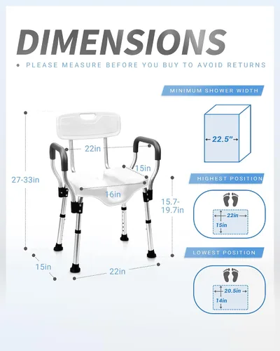 Vista 4 de Sangohe Silla de ducha - Sillas de ducha para ducha interior - Asiento en forma de U Asiento de ducha resistente - Sillas de ducha con brazos