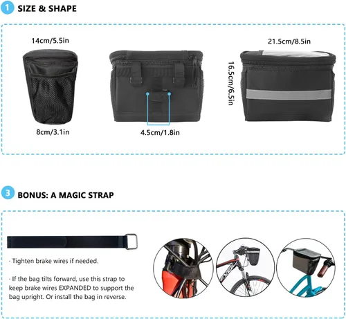 Vista 6 de Bolsa de Manillar para Bicicleta Infantil con Montura para Teléfono y Enfriador - Cesta Frontal para Bicicleta de Niños, Niñas, Niños Pequeños