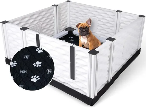 Vista 18 de EZwhelp EZclassic 28"x28"x18" Caja de parto acolchada pequeña para perros con rieles, suministros para parto de cachorros, almohadilla negra