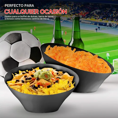 Vista 6 de Cuencos de servir de plástico negro de 54oz (4 paquetes) Grandes cuencos desechables para aperitivos, caramelos, contenedores para buffet, papas