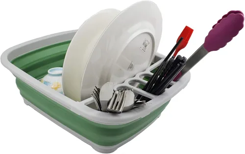 Vista 6 de SAMMART Escurridor de platos de plástico plegable de 8 litros (2.11 galones), estante de secado plegable, organizador de vajilla portátil, ahorro