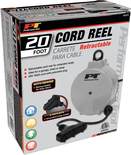 Vista 9 de Performance Tool 1 carrete de cable retráctil de color gris/negro