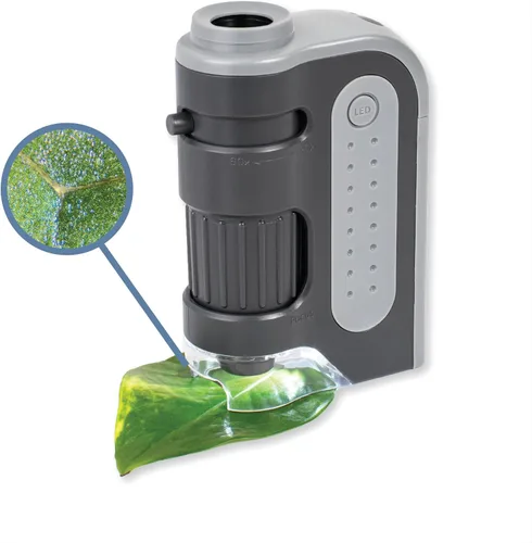 Vista 3 de Microscopio de bolsillo Carson MicroBrite Plus 60x 120x con iluminación de energía LED (MM-300).