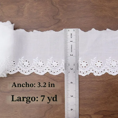 Vista 4 de Cinta de algodón de 7 yardas con ojales para costura, vestidos, ropa de bebé, bolsos, ropa para mascotas, 3.2 pulgadas