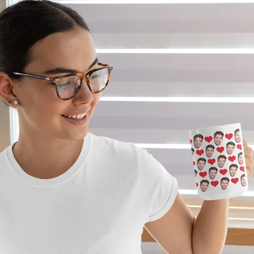 Vista 5 de Tazas de café personalizadas con múltiples caras de 15 onzas con corazones, tu foto en taza de café para hombres, mujeres y mascotas, regalos