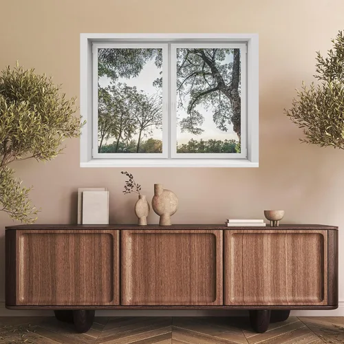 Vista 3 de SIGNWIN Adhesivo de pared removible/mural de pared para ventana, vegetación exuberante y árboles iluminados por el sol, fotografía, realismo