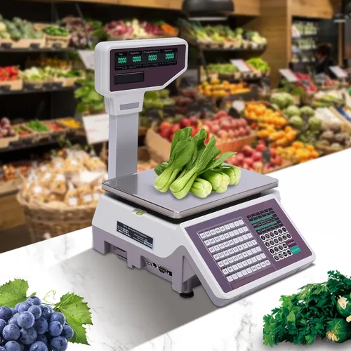 Vista 3 de Báscula digital de alimentos con impresora integral, 66 lbs/30 kg, pantalla LCD electrónica comercial precisa para alimentos, carne y fruta