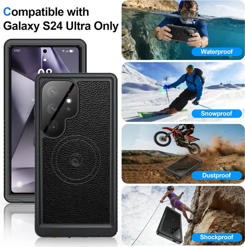 Vista 8 de ANTSHARE Funda impermeable IP68 para Samsung Galaxy S24 Ultra, compatible con MagSafe, protector de pantalla y lentes integrado, protección