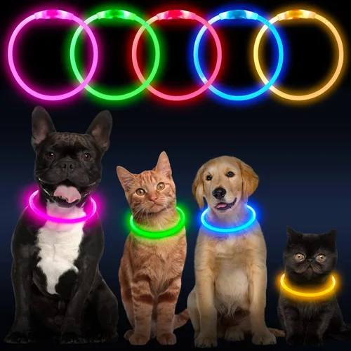 Vista 2 de Flashseen Collar de perro LED, collar iluminado brillante recargable por USB, cortable, resistente al agua, collar de seguridad de TPU con luces