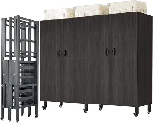 Vista 11 de Armario plegable portátil con ruedas, 2000 libras, perchero resistente con tapa, perchero de metal independiente para ropa, sistema