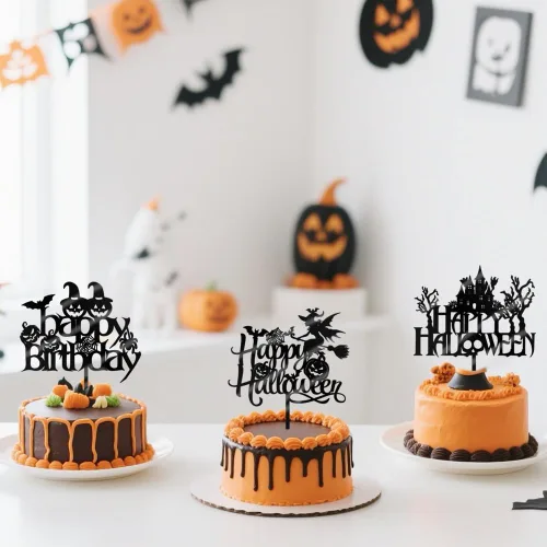 Vista 8 de 6 adornos acrílicos para tartas de Halloween, decoración de pastel de cumpleaños de Halloween, espeluznante con murciélago, calabaza, fantasma