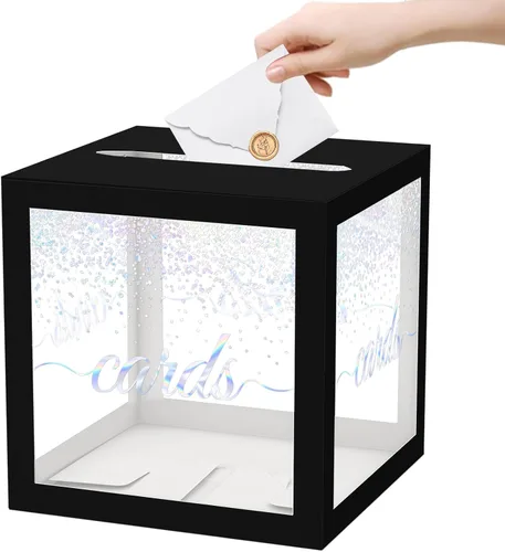 Vista 14 de WNINK Caja transparente para tarjetas de regalo, caja de recepción de tarjetas para cumpleaños, boda, compromiso, despedida de soltera o baby