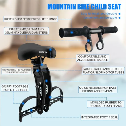 Vista 2 de XIEEIX Child Bike Seat, Kids Bike Seat with Guardrail, High Seat Cushion Backrest Mountain Bike Child Bike Seat, Bicycle Child Safety Seat for