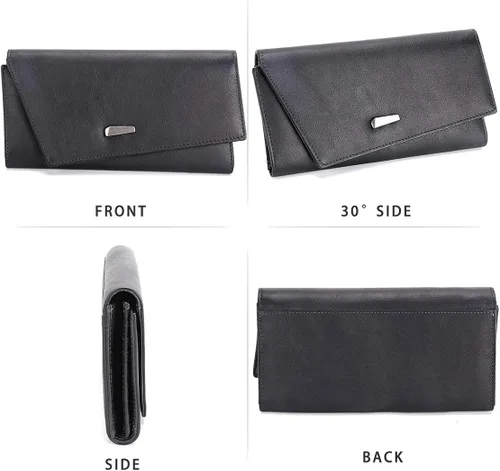 Vista 2 de Cartera de cuero genuino RFID bloqueo mujeres bolso largo vintage cuero de vaca hecho a mano titular de la tarjeta organizador