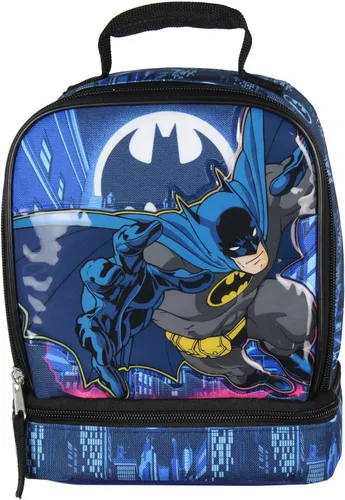 Vista 2 de Bioworld DC Comics The Batman - Lonchera para niños, con doble compartimento, bolsa de almuerzo de superhéroe de 10 pulgadas