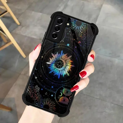 Vista 5 de ZHEGAILIAN Funda compatible con Samsung Galaxy S21, funda de vidrio orgánico para niñas, mujeres y hombres, diseño de cuatro esquinas, antiarañazos