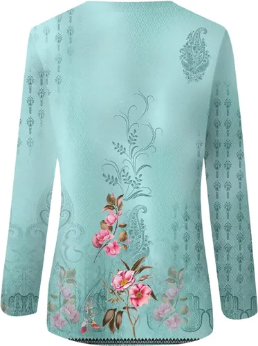 Vista 4 de GONEBIN Camisas de manga larga para mujer, camisetas de manga larga con estampado bonito, blusas casuales de talla extragrande, básicas, sin botones