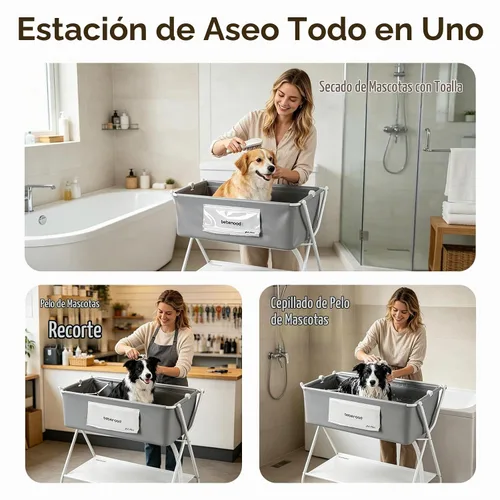 Vista 9 de Bañera para Perros Estación de Lavado de Perros con Cepillo para Perros Medianos de Menos de 66 libras o Dos Mascotas Pequeñas, Bañera Plegable