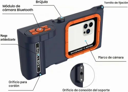 Vista 7 de Caja de teléfono impermeable Bluetooth profesional con control de APP Negro púrpura