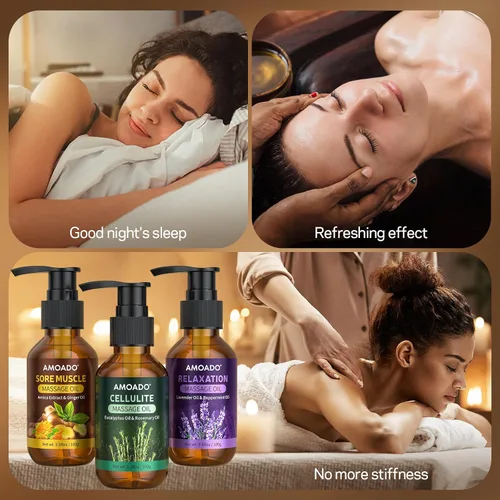 Vista 7 de Aceite de masaje para terapia de masaje, aceites de masaje para músculos doloridos – 10.5 oz, aceite de árnica, eucalipto anticelulítico, aceites