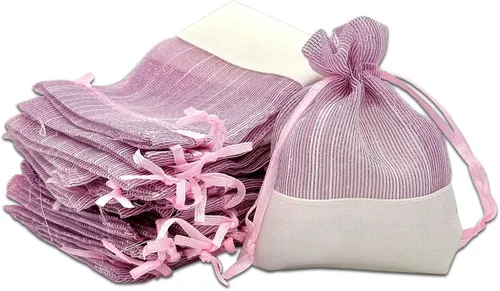 Vista 23 de TheDisplayGuys For Your Modern Living Paquete de 24 bolsas de regalo de lino y organza negra con cordones (XS 3 x 4), recuerdos de fiesta, muestras