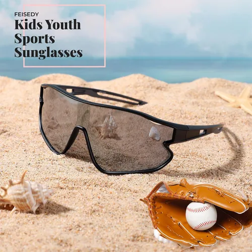 Vista 7 de FEISEDY Gafas de sol unisex para jóvenes, gafas de sol de béisbol y tenis, UV400 deportivas para niños y niñas, pantallas de ciclismo B4064