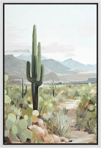 Vista 31 de SIGNFORD Lienzo enmarcado para pared, camino del desierto con cactus, naturaleza silvestre, ilustraciones modernas, arte decorativo, rústico