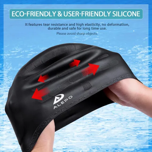 Vista 3 de Alepo 2 Pack Unisex Swim Caps with 3D Ear Protection, Durable Flexible Silicone Swimming Hats for Women Men Kids Adults, Bathing Swimming Caps for