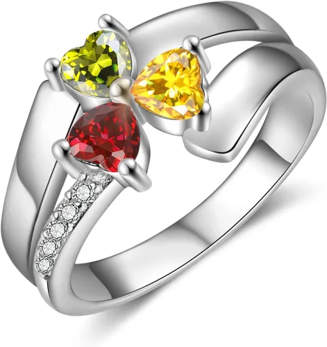 Vista 4 de Jeweidea Anillo de plata de ley personalizado con 3 piedras natales de imitación de corazón para mujer, mamá, abuela